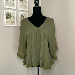 Onetheland Green Flowy Bohemian Blouse‎ Top